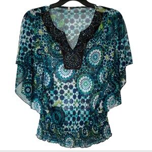 Maurices Studio (missing tag) Blouse Beaded Jeweled Neckline Size Small